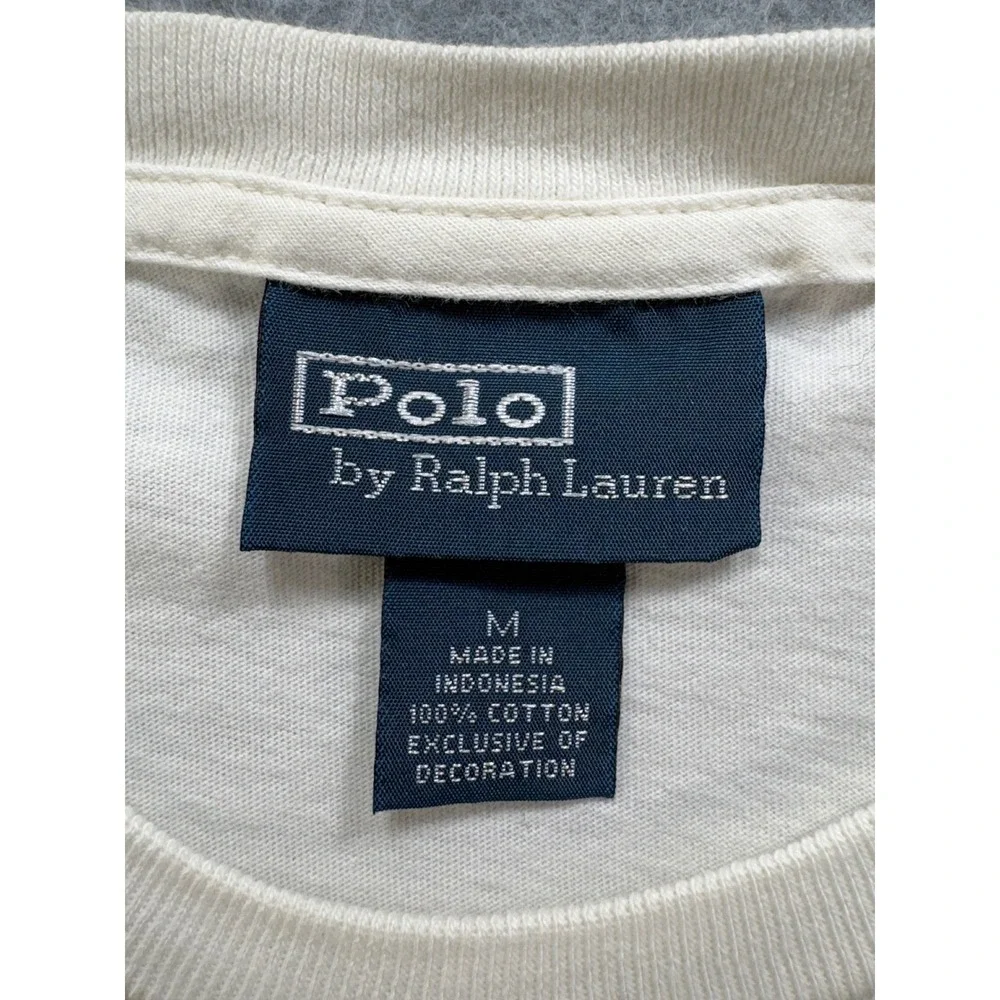 Polo Ralph Lauren Mens Long Sleeve T-Shirt Cream‎ Off-White Pony Logo Size M